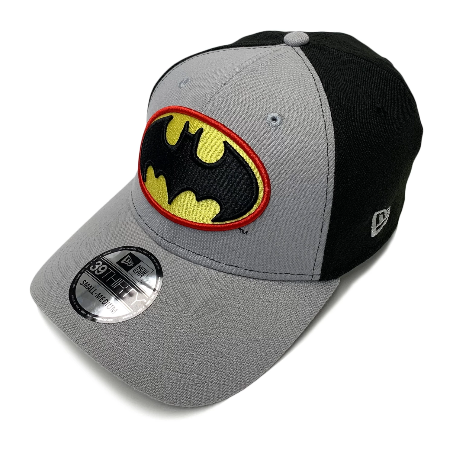 New Era 39THIRTY DC Comics Batman Symbol Gray & Black Fitted Hat 1 New Era 39THIRTY DC Comics Batman Symbol Gray & Black Fitted Hat