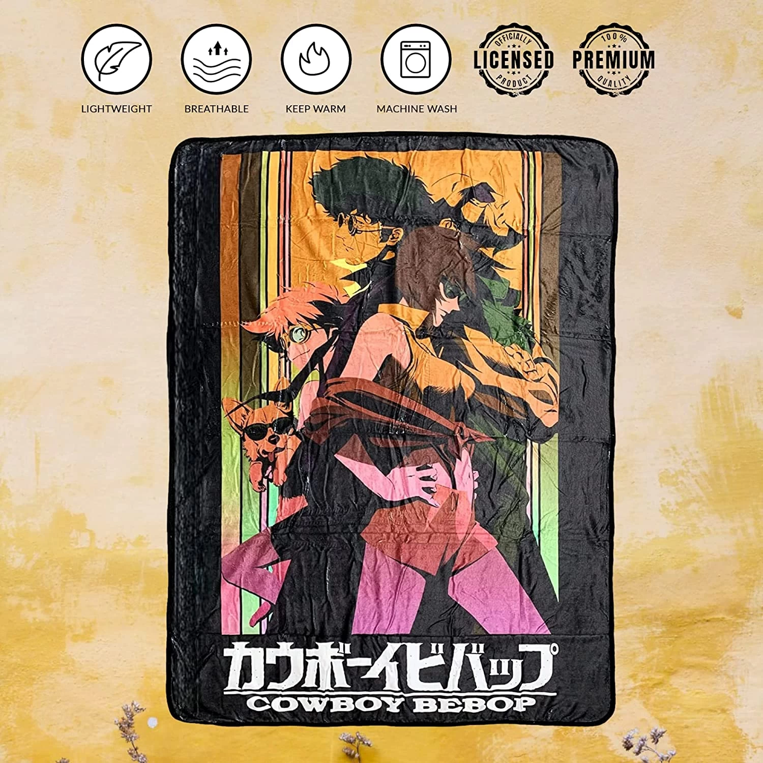 Cowboy Bebop Group Faye Spike Edward Ein Jet Black Fleece Throw Soft Lightweight Blanket 45x60 Inches 3 Cowboy Bebop Group Faye Spike Edward Ein Jet Black Fleece Throw Soft Lightweight Blanket 45x60 Inches - Image 3