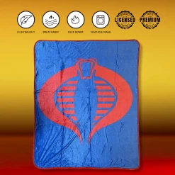 Hasbro G.I. Joe Cobra Symbol Blue 80's Cartoon Throw Blanket -Anime Peripherals cobra 1 photoroom 2