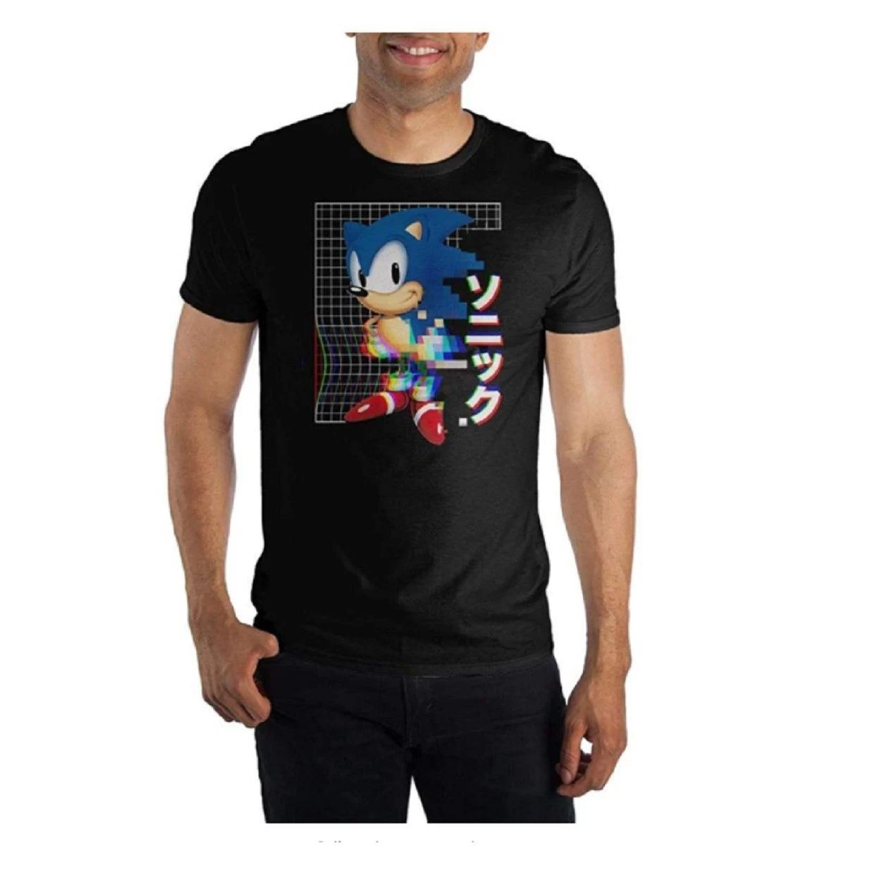Sega Sonic The Hedgehog Kanji Glitch Adult T Shirt 1 Sega Sonic The Hedgehog Kanji Glitch Adult T Shirt