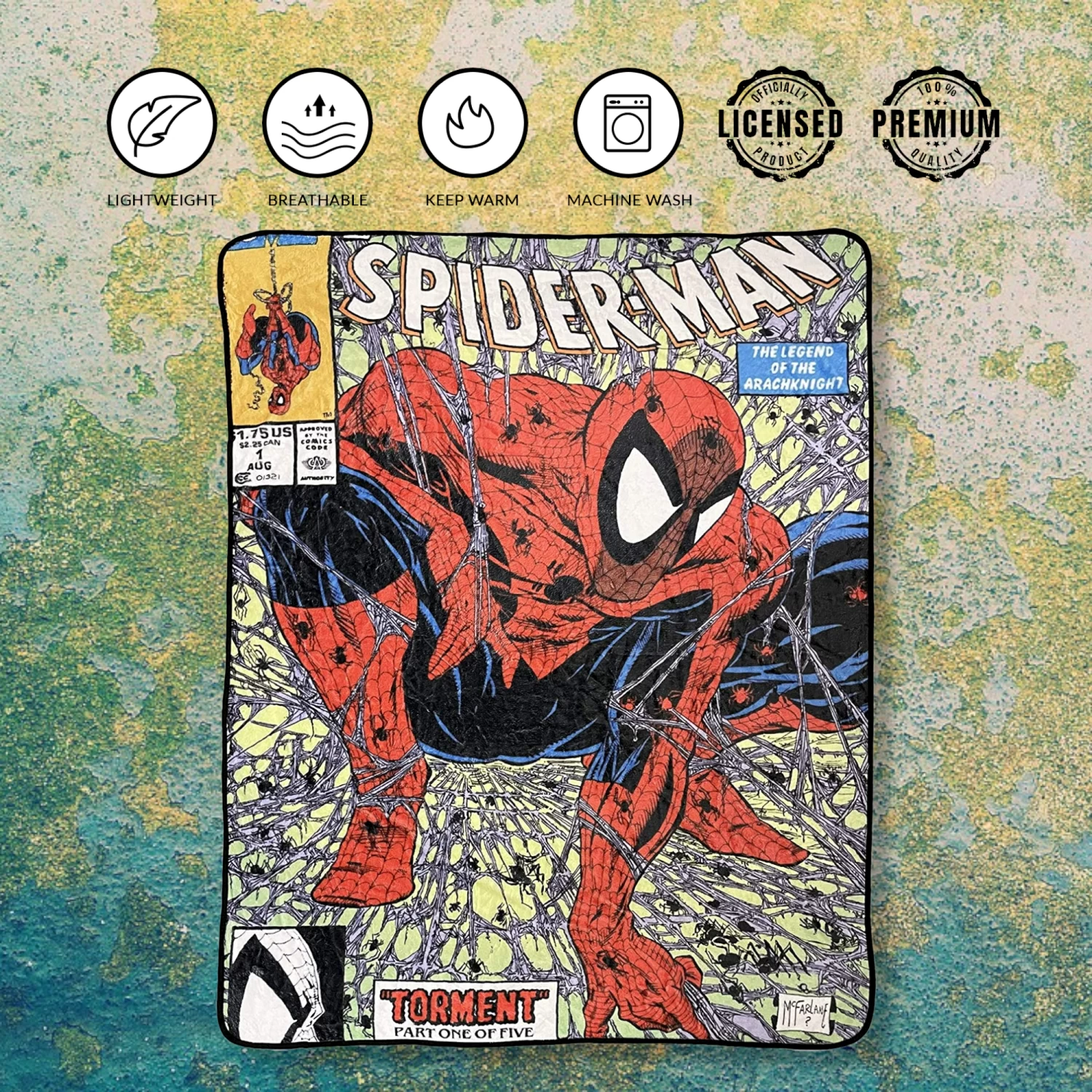 Marvel Spider-Man 90's Cover Torment Fleece Throw Blanket 7 Marvel Spider-Man 90's Cover Torment Fleece Throw Blanket - Image 7