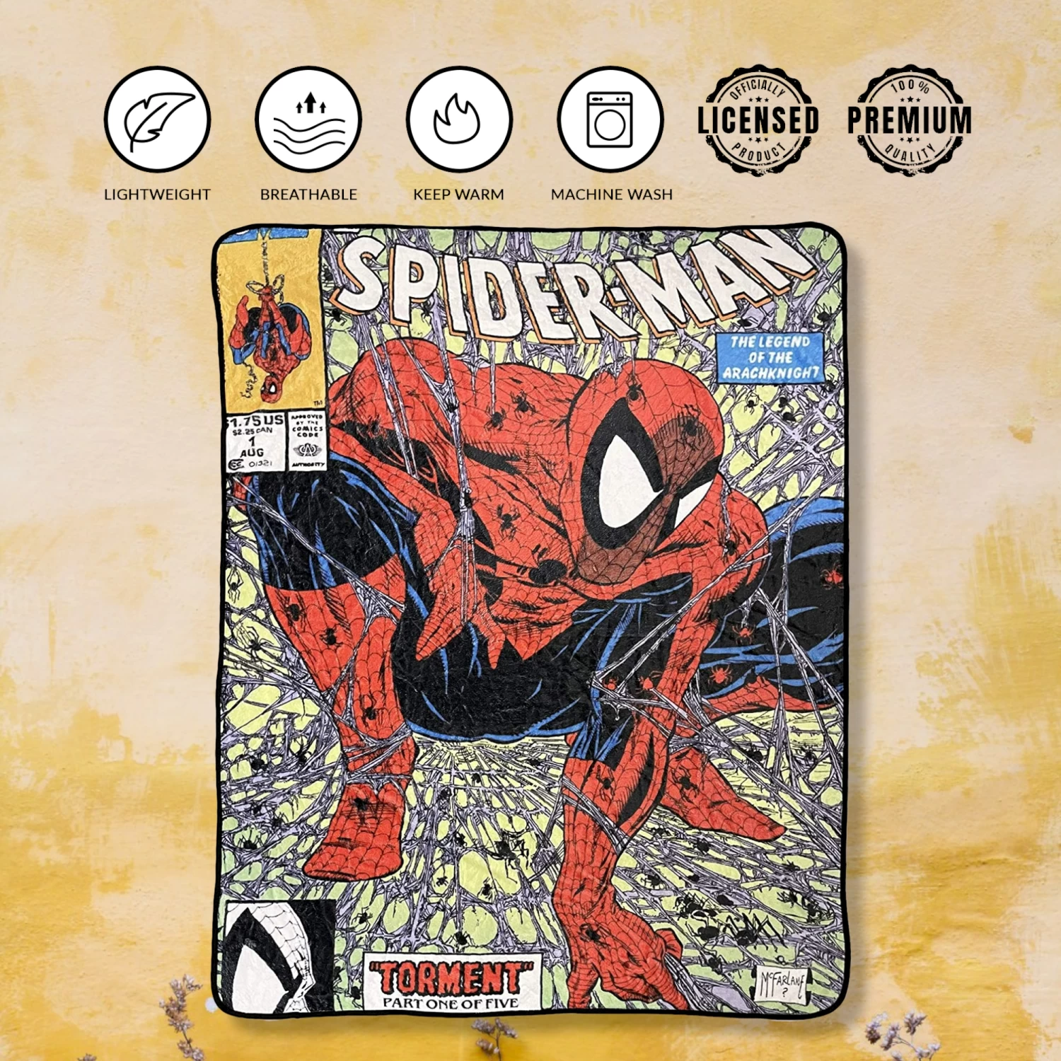 Marvel Spider-Man 90's Cover Torment Fleece Throw Blanket 6 Marvel Spider-Man 90's Cover Torment Fleece Throw Blanket - Image 6