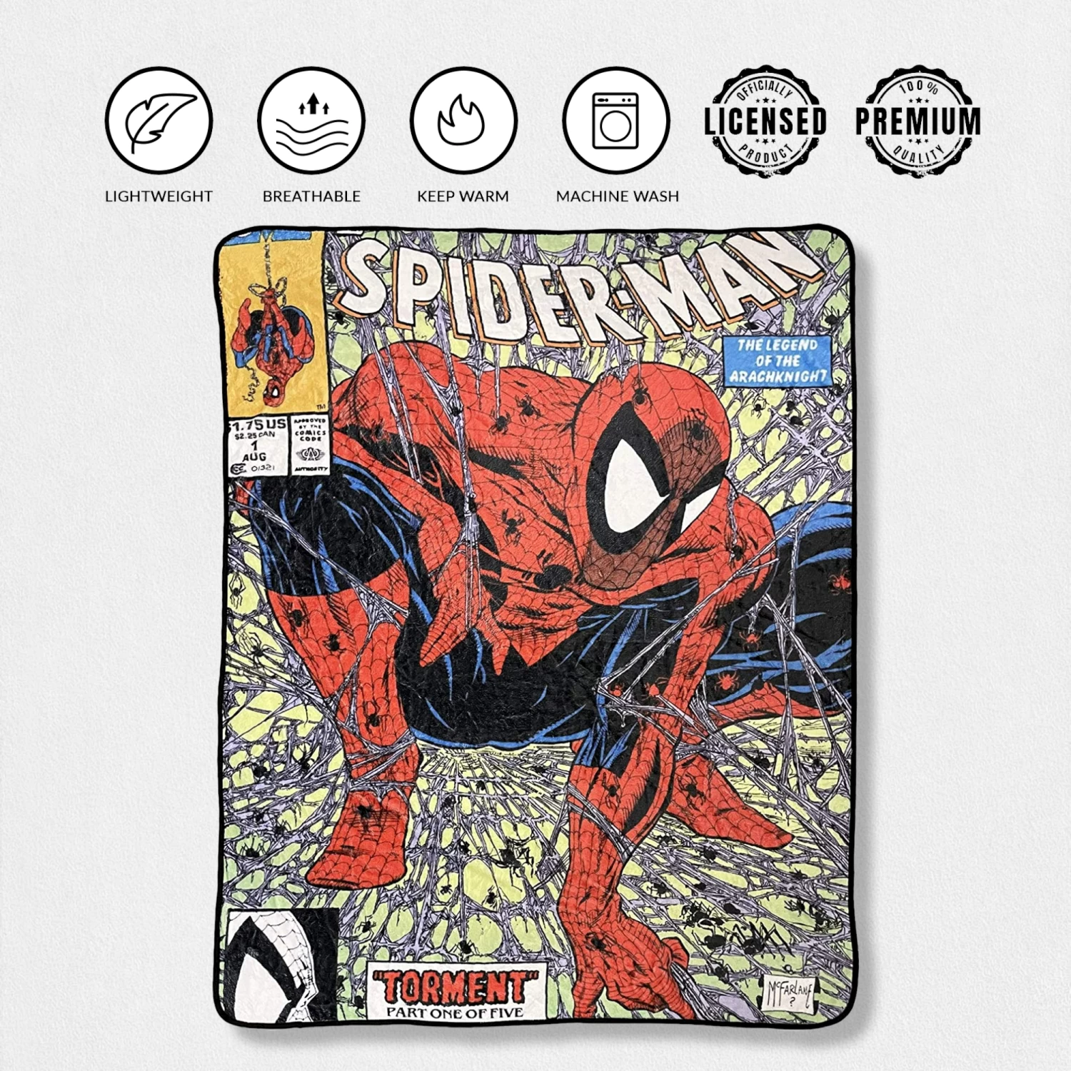 Marvel Spider-Man 90's Cover Torment Fleece Throw Blanket 5 Marvel Spider-Man 90's Cover Torment Fleece Throw Blanket - Image 5