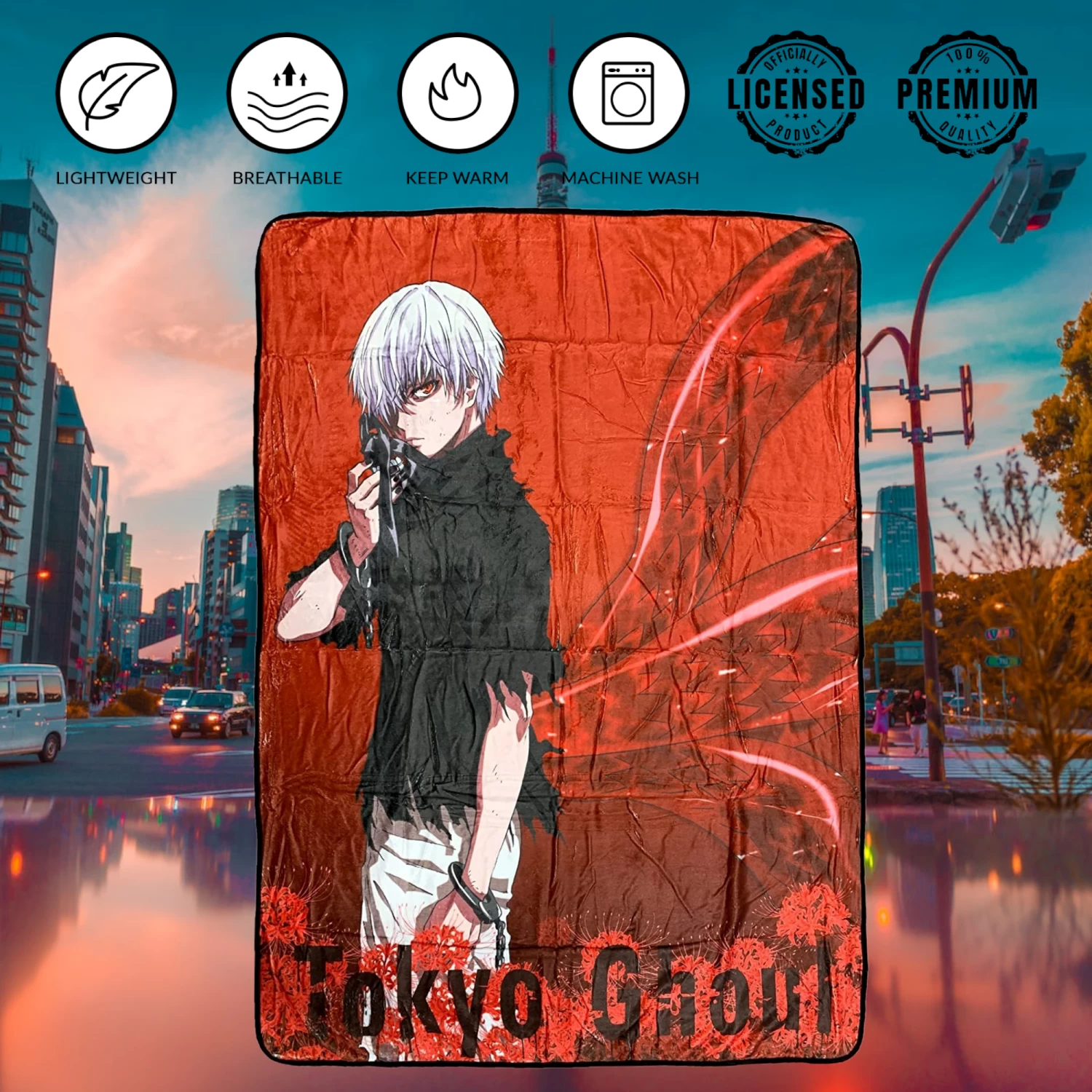 Tokyo Ghoul Ken Kaneki Rinkaku Kagune Fleece Throw Soft Lightweight Blanket 45x60 Inches 5 Tokyo Ghoul Ken Kaneki Rinkaku Kagune Fleece Throw Soft Lightweight Blanket 45x60 Inches - Image 5
