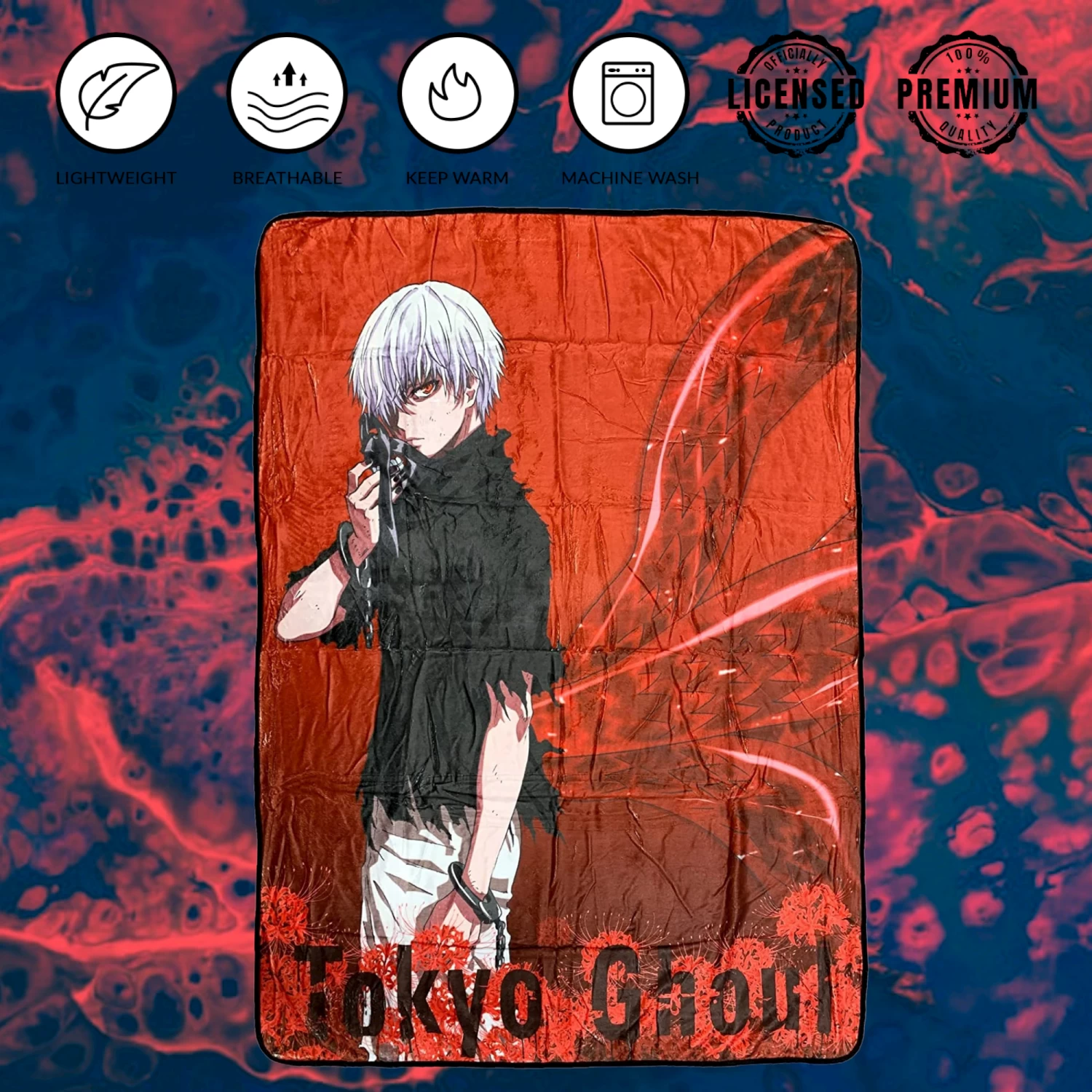 Tokyo Ghoul Ken Kaneki Rinkaku Kagune Fleece Throw Soft Lightweight Blanket 45x60 Inches 4 Tokyo Ghoul Ken Kaneki Rinkaku Kagune Fleece Throw Soft Lightweight Blanket 45x60 Inches - Image 4